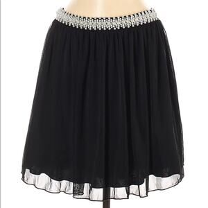Speechless pearls and rhinestones waist black mesh layered skirt, size 13